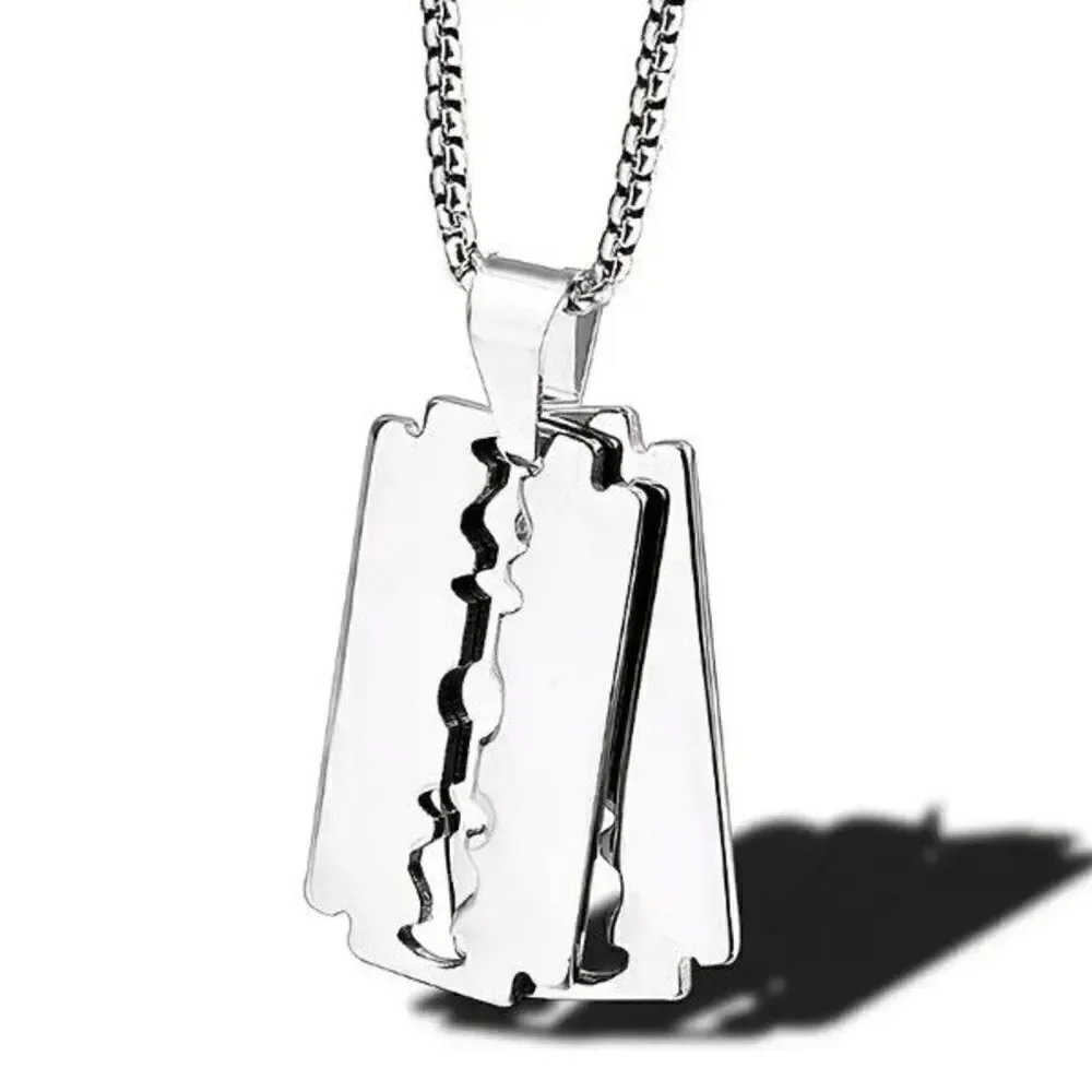 Razor Blade Stainless Steel Pendant Necklace